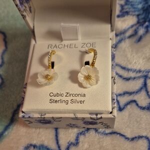 Rachel Zoe White and Gold Flower Earrings